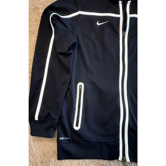 Nike Dri Fit Track Jacket Mens Black White Size Medium Zip Pockets Oversized - Picture 2 of 10